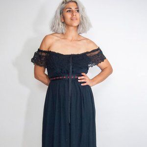 70s Gunne Sax Black Tiered Maxi Dress M